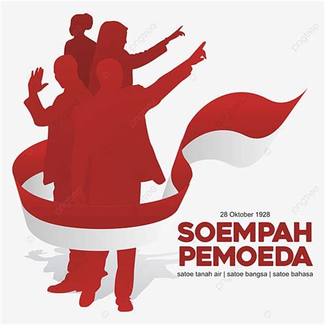 Sumpah Pemuda Indonesia Dengan Siluet Humah Dan Bendera Pita Indonesia