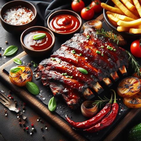 Costillas De Repuesto A La Parrilla Calientes Con Salsa De Barbacoa En