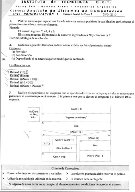 Instituto De Tecnologia ORT Programacion 1 Primer Examen Parcial 2010