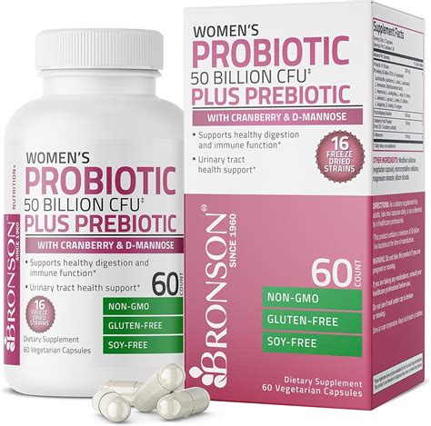 Bronson Womens Probiotic 50 Billion Cfu Prebiotic With Cranberry And D Mannose