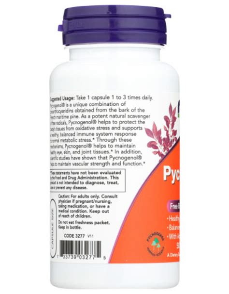 NOW FOODS Now Pycnogenol 60mg Free Radical Scavenger 50 Veg Capsules