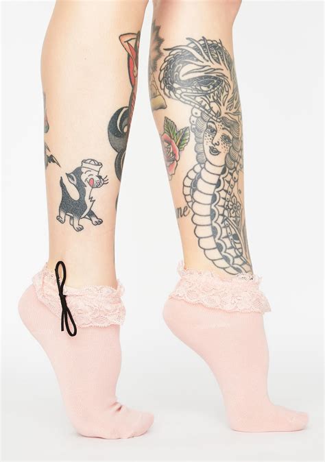 Lace Ruffle Ankle Socks Bow Pink Dolls Kill