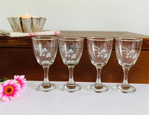 Vintage Etched Sherry Glasses 4 Silver Rimmed Sherry Glasses Etsy Uk