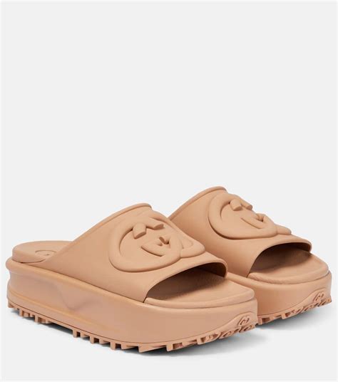 Gg Rubber Platform Slides In Beige Gucci Mytheresa