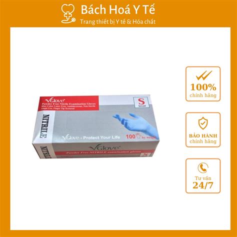 Găng Tay Y Tế Không Bột Vglove Màu Xanh, Hộp/100 Chiếc, Size S, M, L