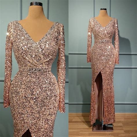 Rose Gold Sparkly Sexy 2021 African Evening Dresses Mermaid Crystals