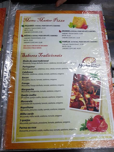 Menu at Master Pizza pizzeria, Manaus