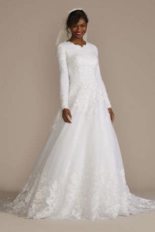 High Neck Lace Applique Modest Wedding Dress David S Bridal