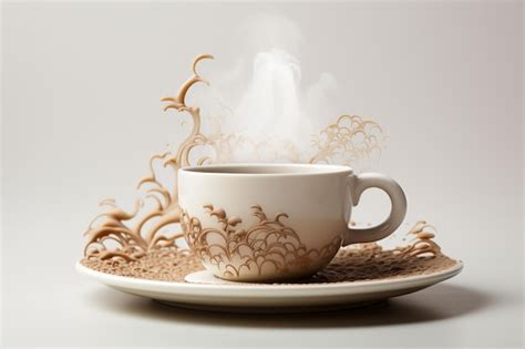 Premium Vector Brown Ceramic Cup Of Fresh Steaming Fragrant Aromatic Morning Hot Coffee Over