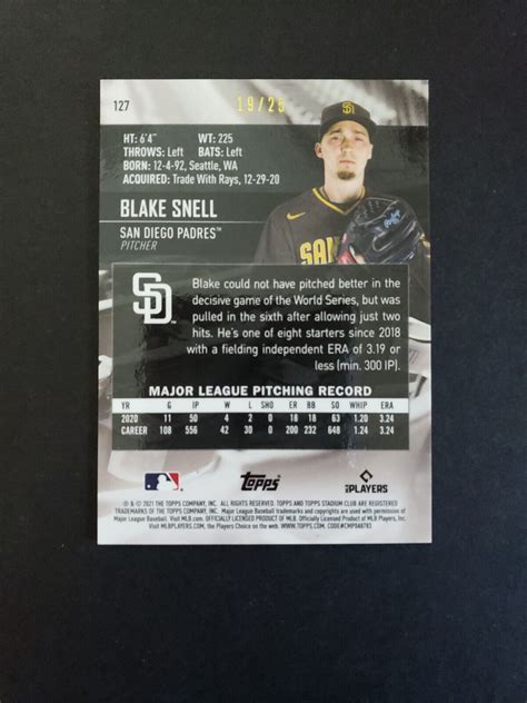 Topps Stadium Club Chrome Orange Refractor Blake Snell