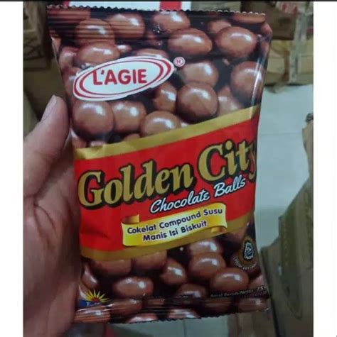 Jual LAGIE Golden City Chocolate Balls Coklat Bulat Isi Biskuit 75 Gr