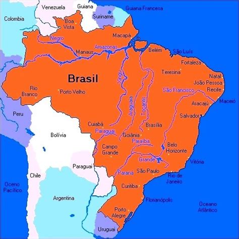 Map Of Brazil In South America Showing The Atlantic Coast And The