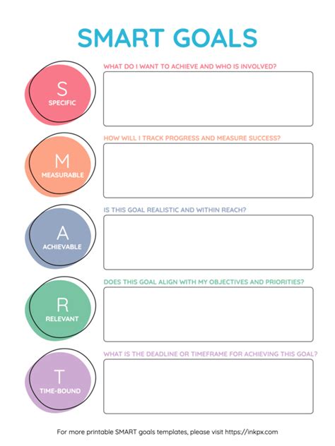 Free Printable Simple Colorful SMART Goals Template · InkPx