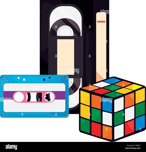 Videotape Beta Music Cassette Cube Rubik Retro 80s Style Vector