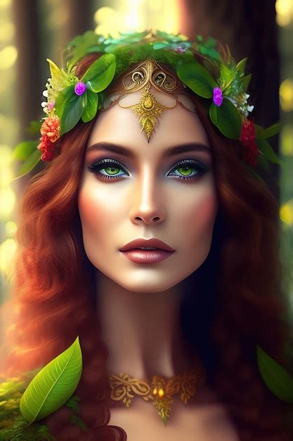 Premium Ai Image Beautiful Dryad Goddess In Forest Forest Nymph Fairy