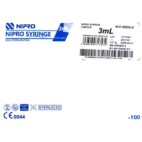 Nipro Syringe 3ML Luer Slip W O Needle 100 S EXPIRY 2027 READY STOCK