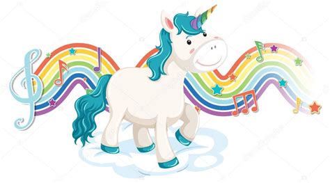 Unicornio De Pie En La Nube Con S Mbolos De Melod A En La Ilustraci N