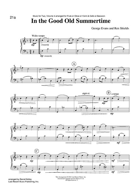 In The Good Old Summertime Sheet Music For Instrumental Duet Sheet Music Now