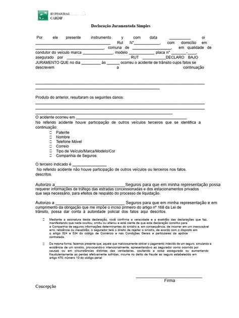 Declaracao De Acidente De Transito - Declaração Juramentada de Acidente de Trânsito | PDF | Tráfego | Seguro