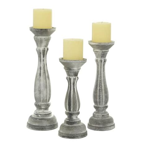 Litton Lane White Wood Traditional Candle Holder Set Of 3 98761 The