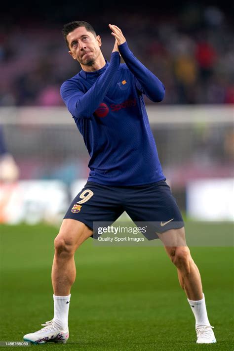 Robert Lewandowski of FC Barcelona warms up prior to the UEFA Europa ...