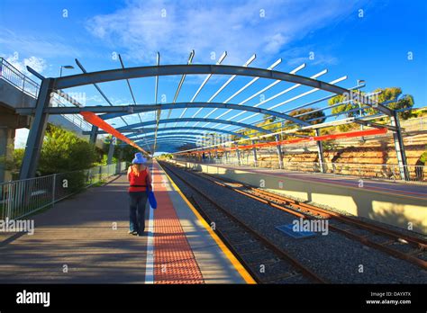 pretty woman platform railway line train station walking Hallett Cove ...