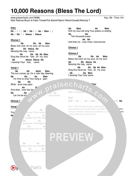 10 000 Reasons Bless The Lord Chords Pdf Matt Redman Bryan And Katie