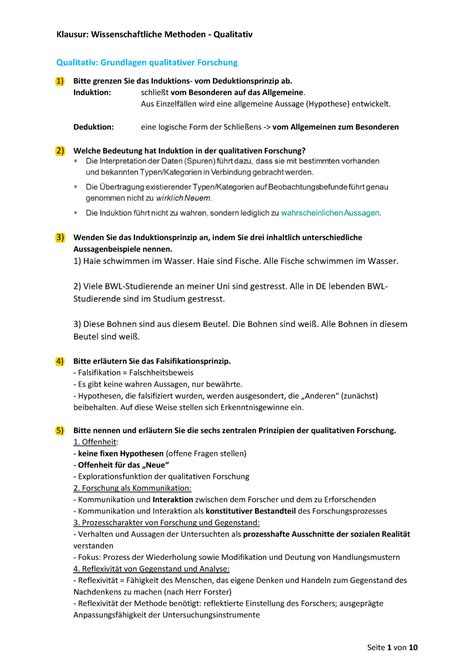 Wissenschaftliche Methoden Qualitativ Zusammenfassung Klausur