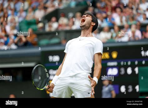 Spanish Tennis Player Carlos Alcaraz Esp Celebrating His Victory In