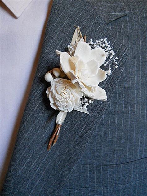 Boutonniere Sola Flowers Rustic Country Winter Woodland Wedding