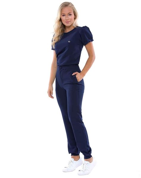 Scrub Feminino Personalizado Antonella Azul Marinho Stylish Scrubs