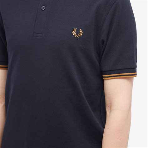 Fred Perry Slim Fit Twin Tipped Polo Navy And Dark Caramel End Nl