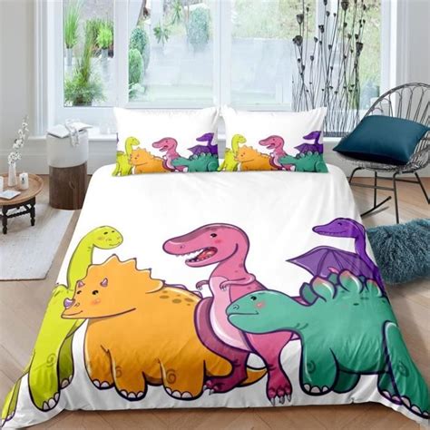 Dessin Animé Dinosaure Parure De Lit 140X200Cm Mignon Dino Housse De