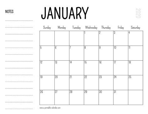 January 2020 Printable Calendar - A Printable Calendar