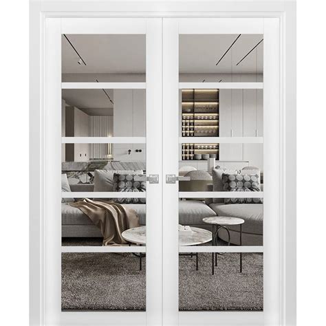 Sliding French Double Pocket Doors 36 X 80 Inches Clear Glass Lites