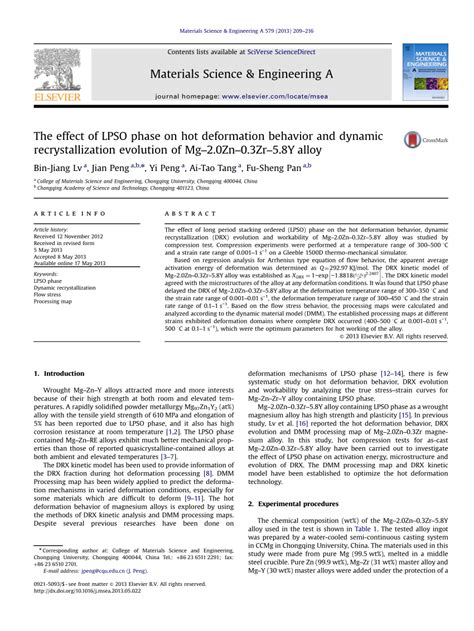 PDF The Effect Of LPSO Phase On Hot Deformation Behavior And Dynamic