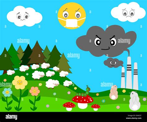 Nature worried factory pollution cartoon hi-res stock photography and ...