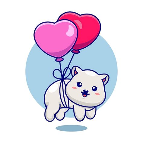 Premium Vector Cute Baby Polar Bear Floating With Heart Balloon