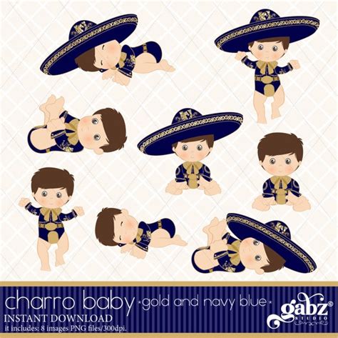 Baby Charro Azul Marino Y Oro Bautismo Clipart Mexicano Etsy México