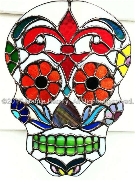 Sugar Skull Stained Glass Day Of The Dead Stained Glass Skull Glass Art Skull Suncatcher Sarah