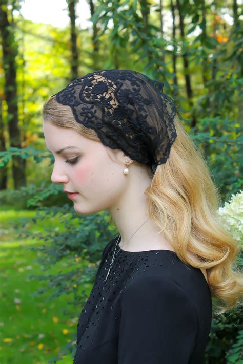 Evintage Veils~ So Soft Headwrap Embroidered Black Victorian Style Lace