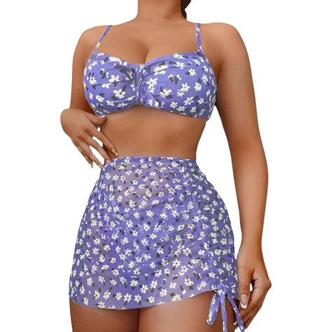 High Waisted Bikini Digital Printing Mesh Three Piece Bikini Split