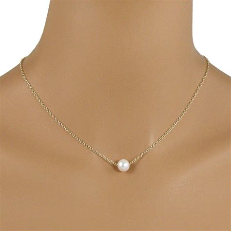 Solitaire Floating Pearl Necklace 9mm Floating Pearl Necklace One Pearl Necklace Jewelry T