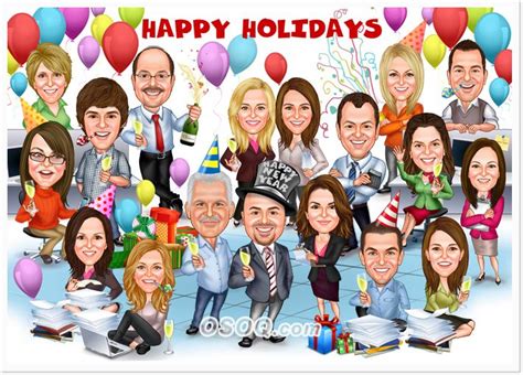 Happy New Year Group Party Caricatures | Caricature, Holiday cartoon ...