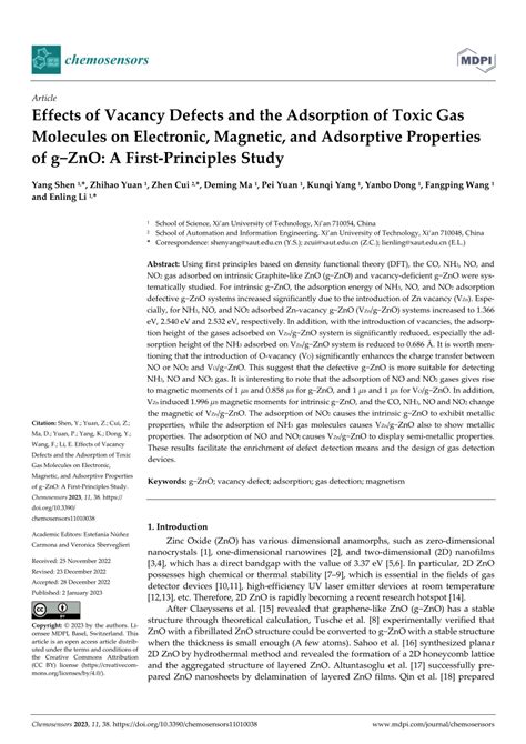 Pdf Effects Of Vacancy Defects And The Adsorption Of Toxic Gas