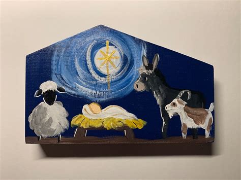 Wood Nativity Scene With Animals, Hand Painted Original Manger Scene - Etsy