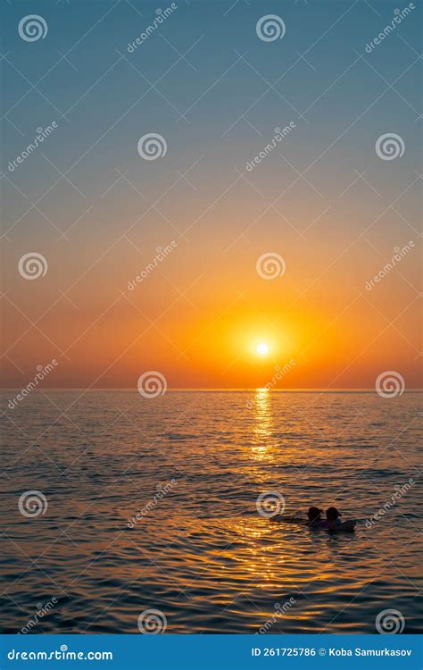 Purple Sunset Over The Black Sea Batumi Beach Stock Photo Image Of