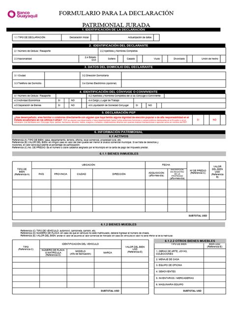 Formulario Declaración Patrimonial Jurada Actualizado Diciembre 2021