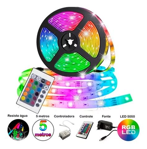 Fita Led Rgb 5050 Luz Colorida 5 Mt Cores Fonte Controle MercadoLivre