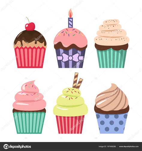 Clip Art Cartoon Cupcake Set Colorful Cupcakes Clipart Cartoons Stock ...